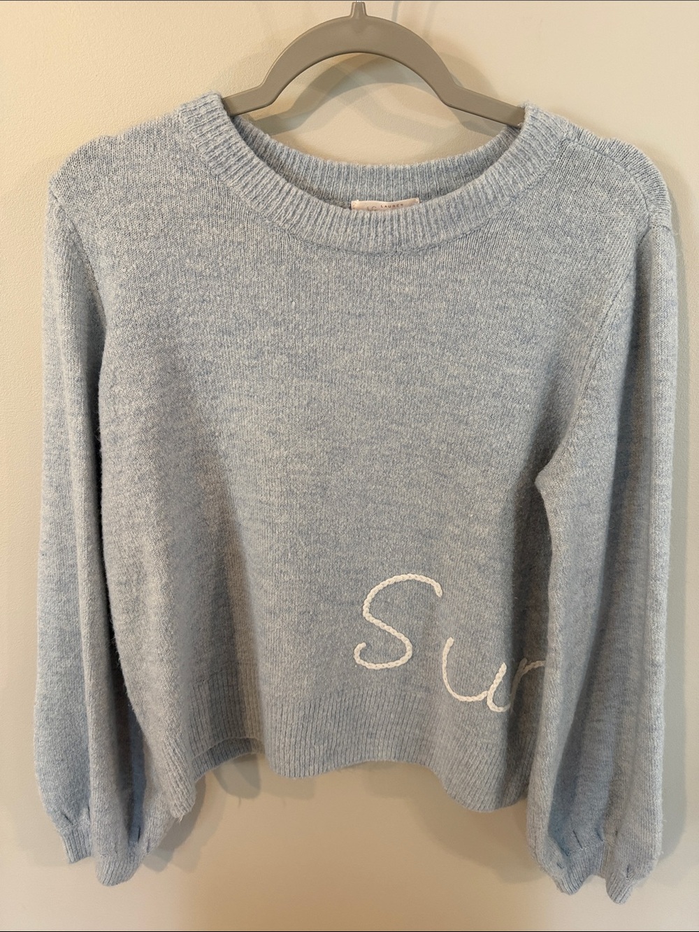 Light Blue Crewneck Sweater with Embroidered “Sunday”